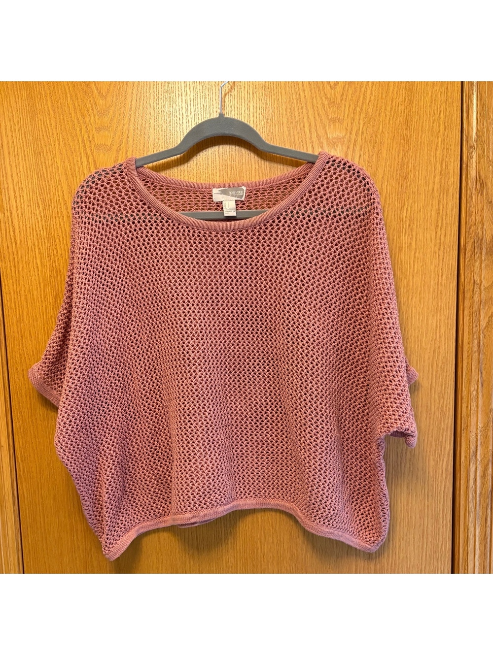 Forever 21 Contemporary Pink Open Knit Crochet Boxy Crop Sweater Size L